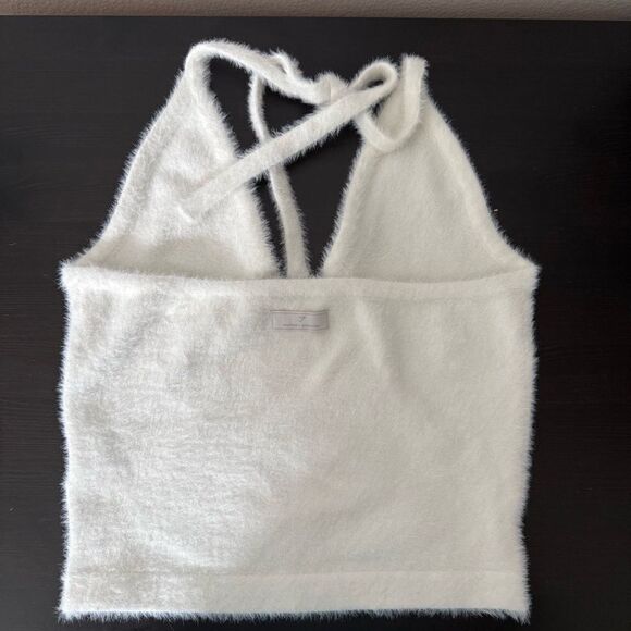 Gymshark x Whitney Simmons Eyelash Knit Midi Tie Up Halter Neck Top Sz M White - Picture 3 of 8